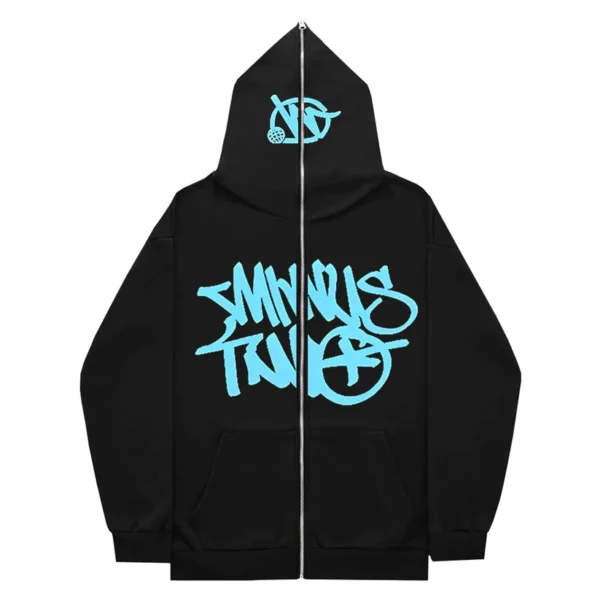 Minus Two Full Zipper Blue Black Hoodie