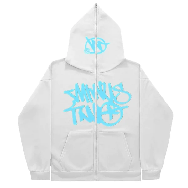 Minus Two Full Zipper Blue White Hoodie