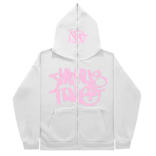 Minus Two Full Zipper Pink White Hoodie