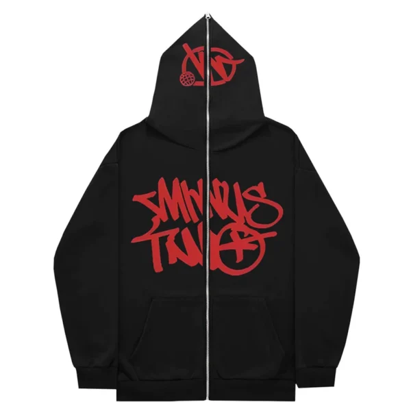 Minus Two Full Zipper Red Black Hoodie