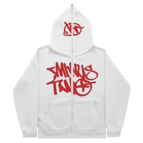 Minus Two Full Zipper Red White Hoodie