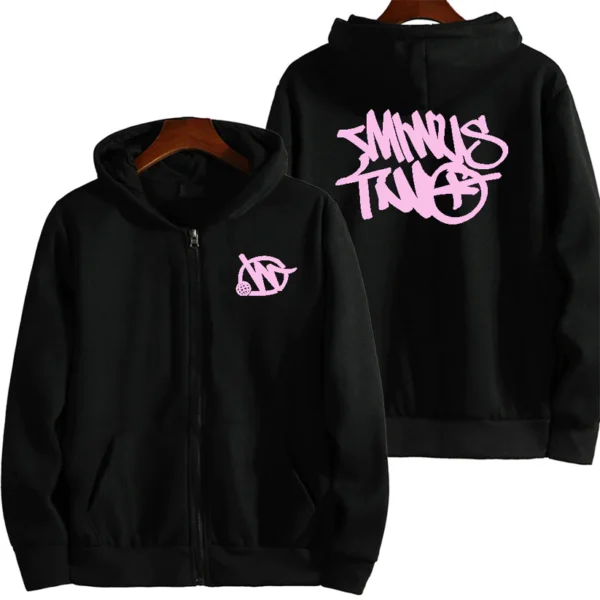 Minus Two Zip Up Pink Black Hoodie